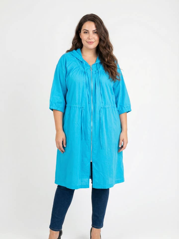 Lightweight cotton jacket, plus size, blue (C6527) for wholesale by Pomme Rouge Paris