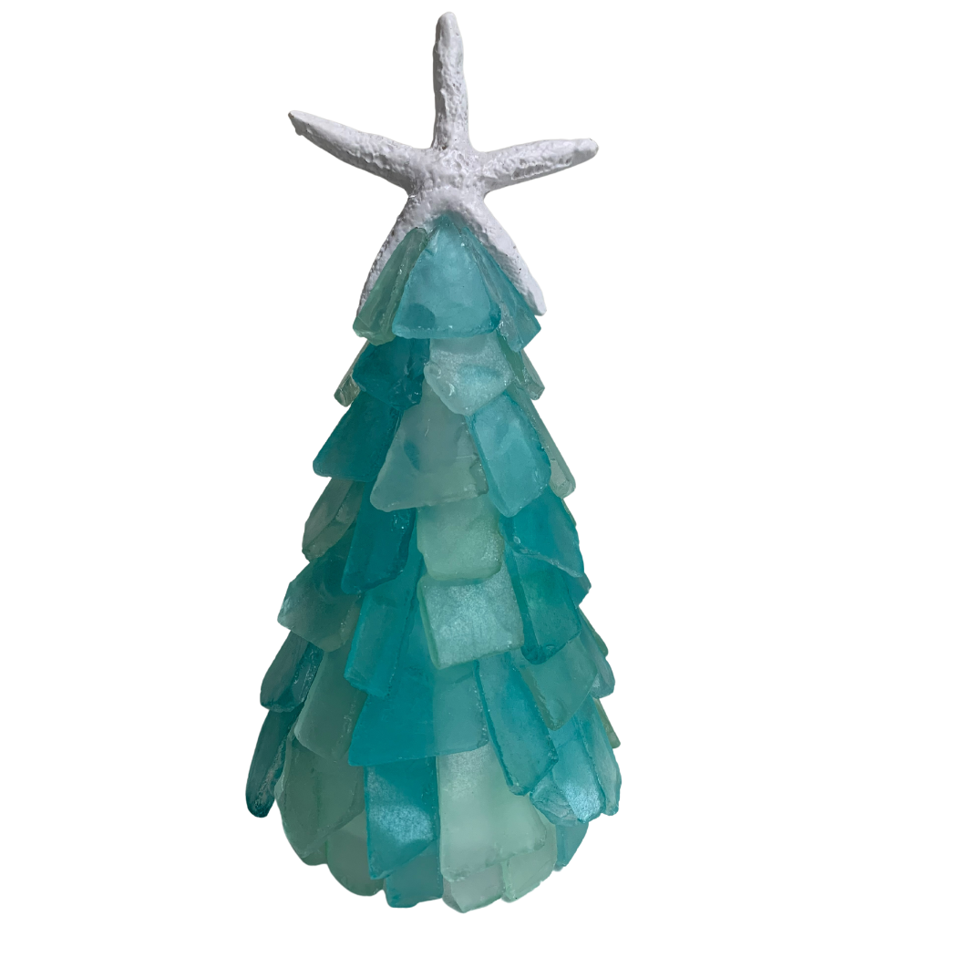 A SEAGLASS CREATION/SALTY SIGNS DESIGNS - Wholesale Christmas Decoration -  Mini Seaglass Christmas Tree No Lights Resin Starfish, 6 in0