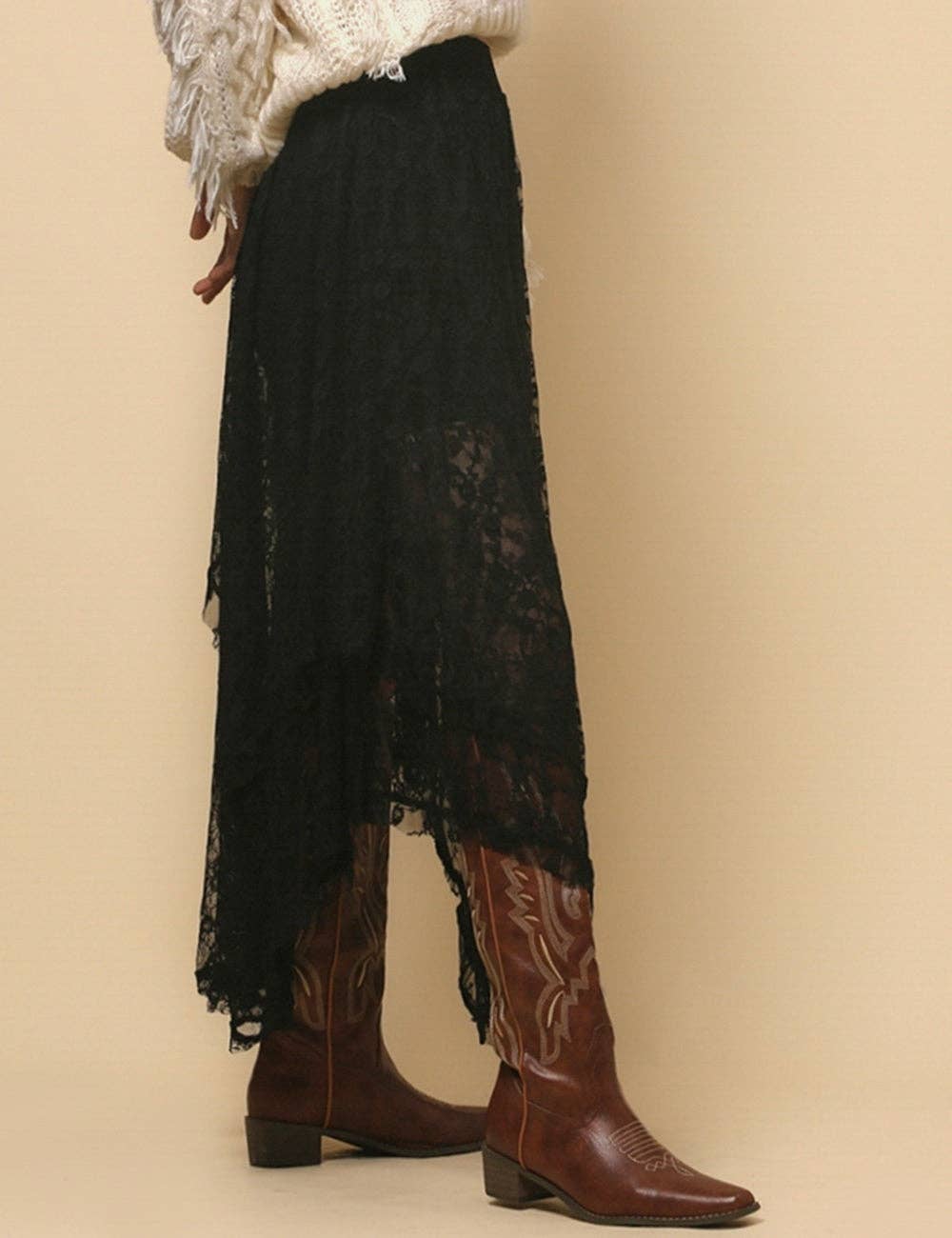 Sweetkama - Vente Jupe – femme - Jupe mi-longue en dentelle florale de couleur unie pour femmes SKS480128