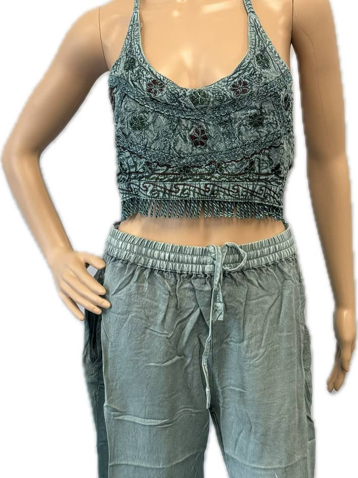 Ensemble pantalon sarouel délavé à l'acide avec haut noué délavé à l'acide pour la vente par Magic Touch Corp