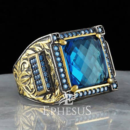 Gold Blue Stone Ring Gold Plated for wholesale by Ephesus Jewelry