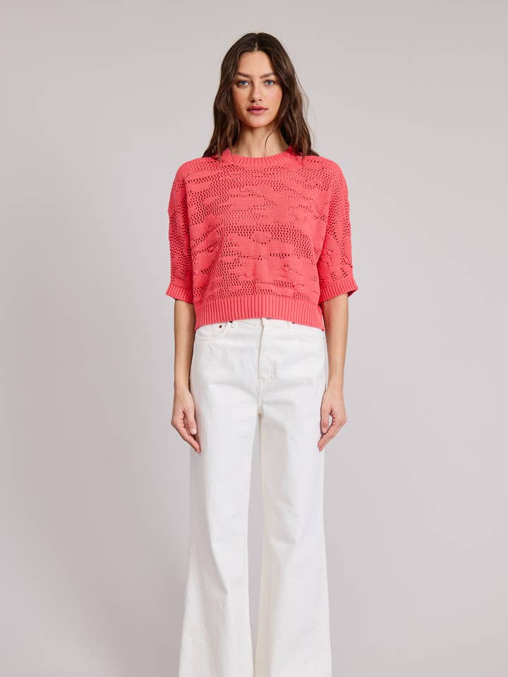 Crescent Open Brei Trui Top voor wholesale door FLAT WHITE