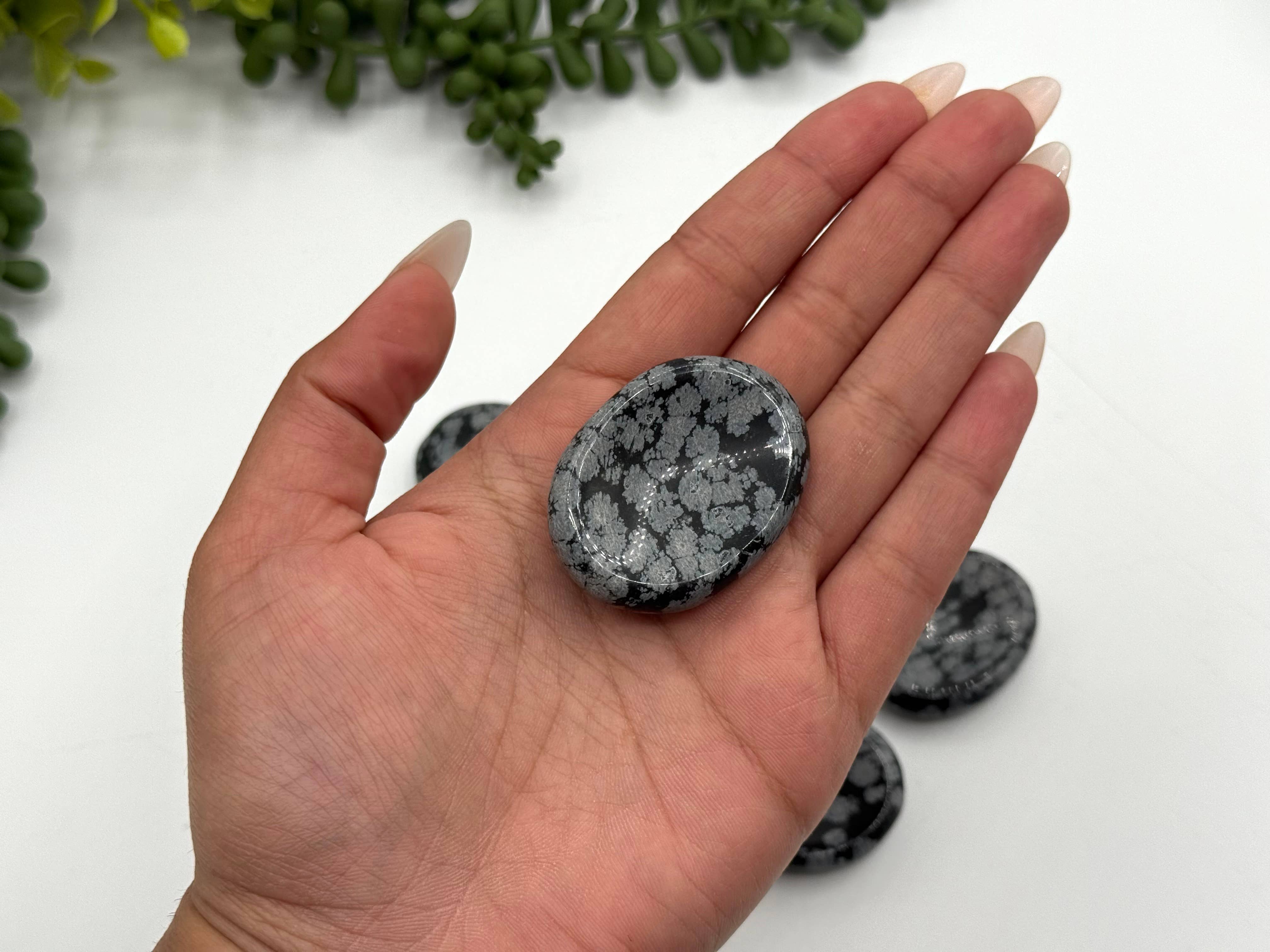 Meraki Gemstones - Wholesale Spiritual stone/crystal - Snowflake Obsidian Worry Stones 40x30x8mm (1 piece)2