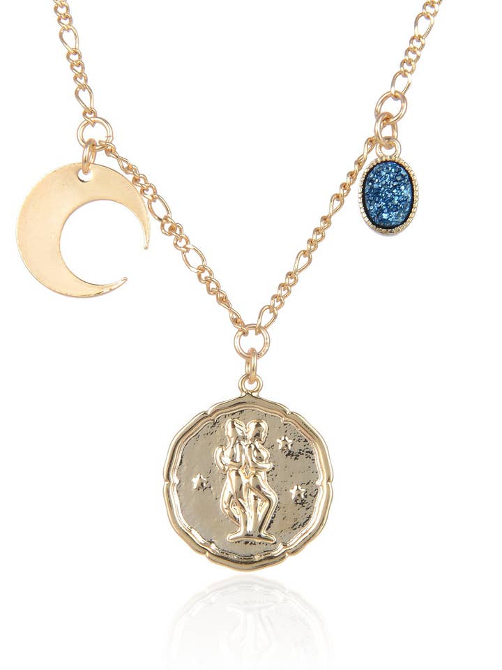 Zodiac Druzy Moon Necklace: Gemini for wholesale by Eye Candy Los Angeles
