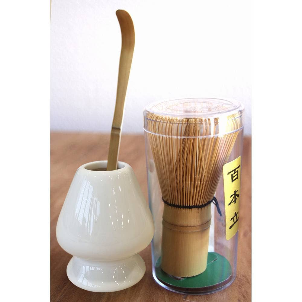 Tealyra - Matcha - Start Up Kit - 4 items - Matcha Green Tea Gift Set -  Japanese Made Black Bowl - Bamboo Whisk and Scoop - Whisk Holder - Gift Box