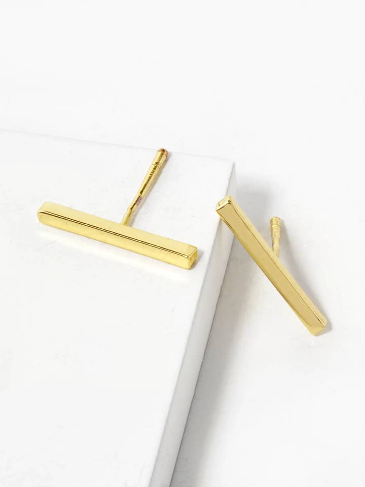 18K Gold Dipped Brass Bar Sterling Silver Earrings for wholesale by Wild Honey
