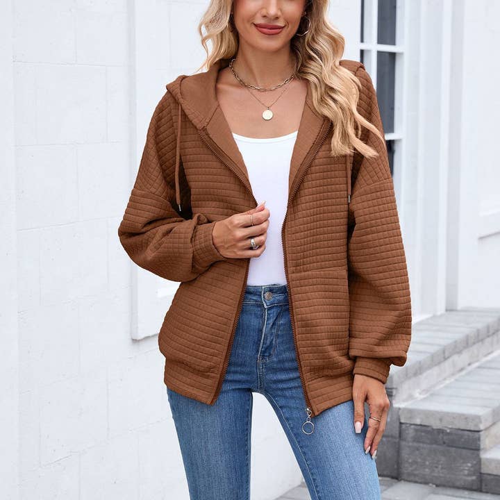 Quilted Zip-Up Hoodie Jacket | Casual Long Sleeve Sweatshirt and other Purchase Wholesale hoodie jacket. Free Returns & Net 60 Terms on Faire trending on Faire.
