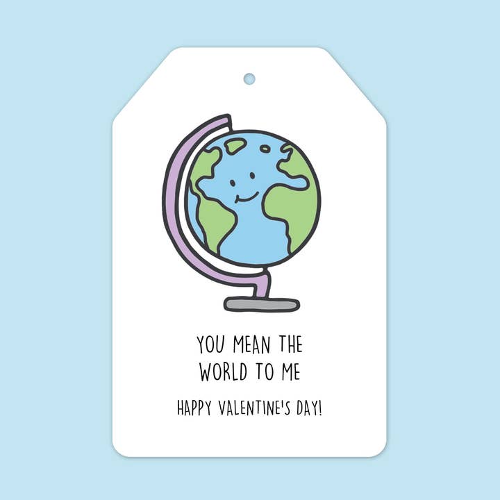 Étiquette de cadeau de la Saint-Valentin : Signifie le monde | Globe pour la vente par Hey Hunny