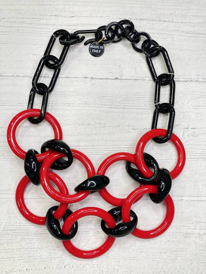 Alisha.D Rode chokerketting met dikke ringen en haaksluiting voor wholesale door LIOR / ALISHA D