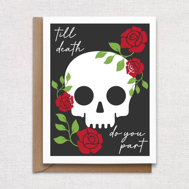 Till Death Do You Part Skull Goth trouwkaart voor wholesale door HellaHoney Co