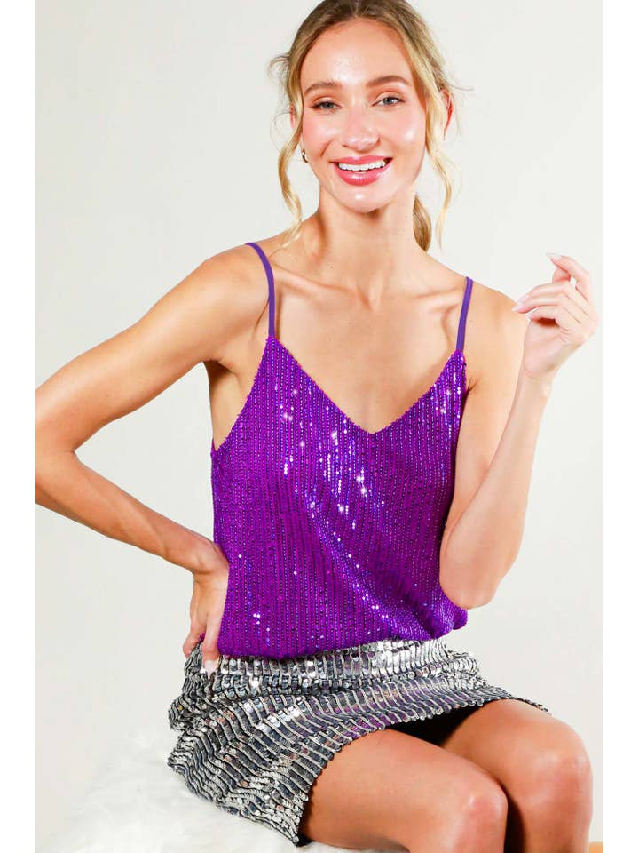 Vine & Love - Wholesale Camisole - Women's - Sequin V-Neck Adjustable Strap Camisole Top VT50900B11