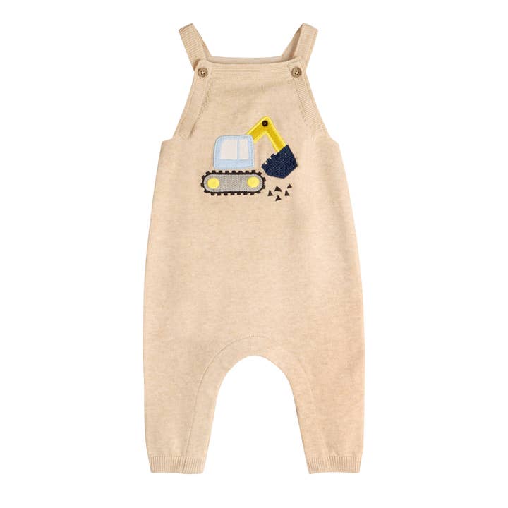 Oat Heather Excavator Truck Embroidered Baby Overall Set -Organic Cotton for wholesale on Faire3