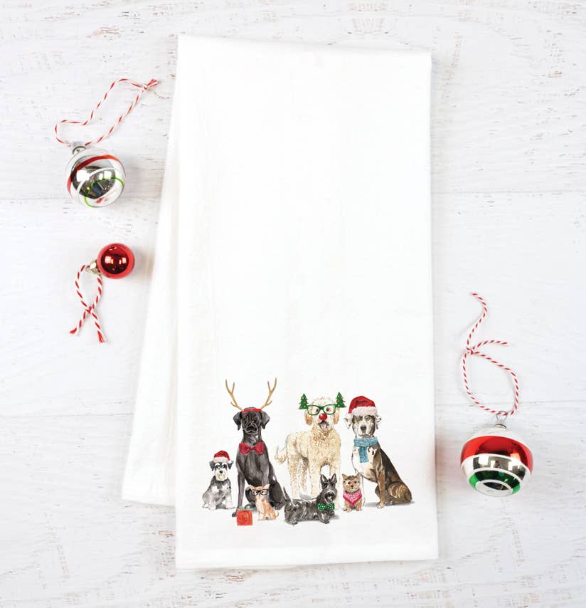 GINA B DESIGNS - Wholesale Tea Towel - Holiday Tea Towel -  Christmas Dogs1