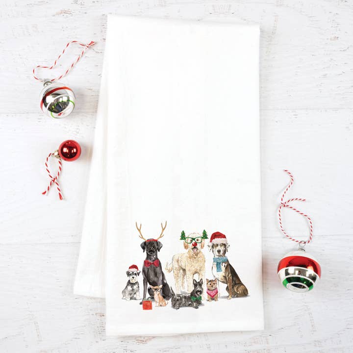 GINA B DESIGNS - Wholesale Tea Towel - Holiday Tea Towel - Christmas Dogs1