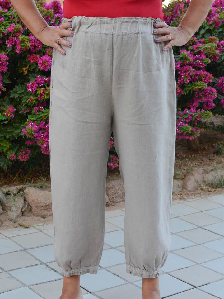 Lace Trim Linen Trousers - 9466 for wholesale by Jeld Wholesale