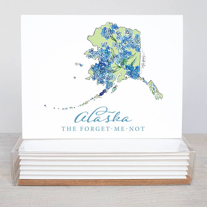 Alaska Forget-Me-Not State Flower Stationery Set for wholesale by Amanda Klein Co.