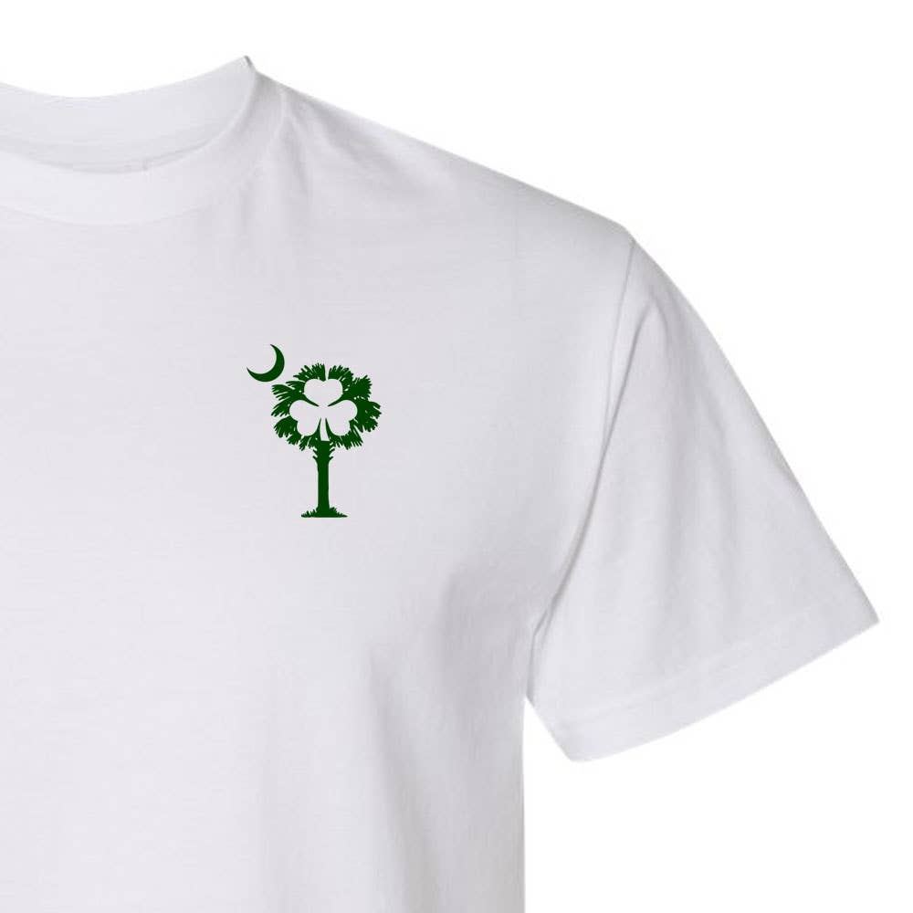 Charleston Apparel - Venta al por mayor Camiseta serigrafiada - Unisex - Camiseta con diseño de trébol de Carolina del Sur, del Día de San Patricio irlandés, blanca1