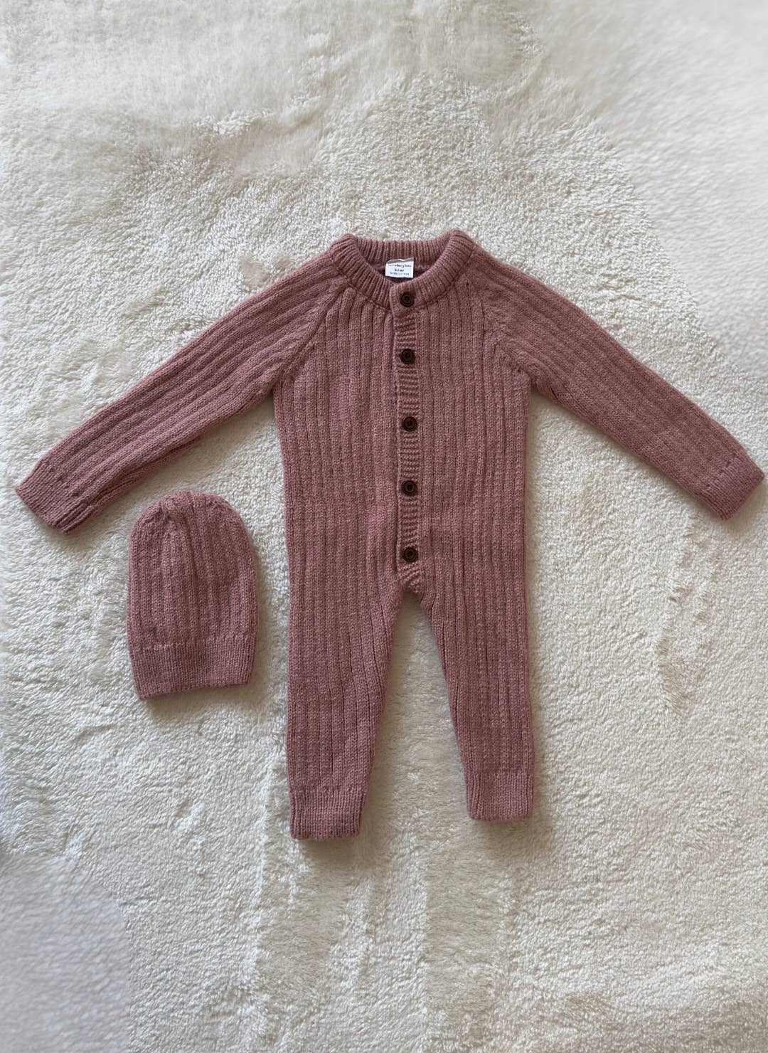 Himmelberg Baby - Wholesale Knit Top - Kids - Dried Rose Knitted Baby Romper and Beanie Set