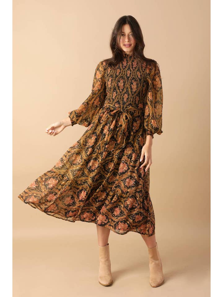 Black A printed woven midi dress - ID21816 for wholesale on Faire