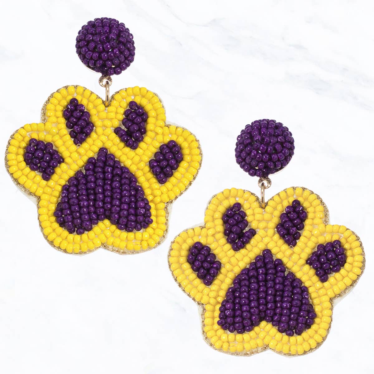 Suzie Q USA - Wholesale Dangle Earrings - Two Tone Seed Bead Paw Print Earrings
