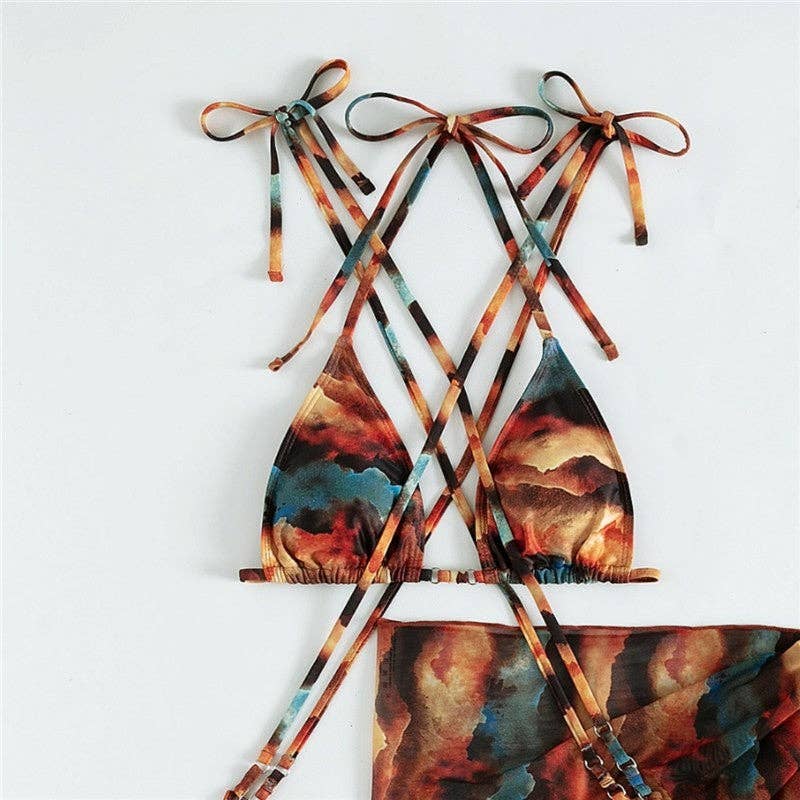 MULTICOLORE Imprimé Tie-Dye Maillot de Bain Trois Pièces en Résille en vente sur Faire3