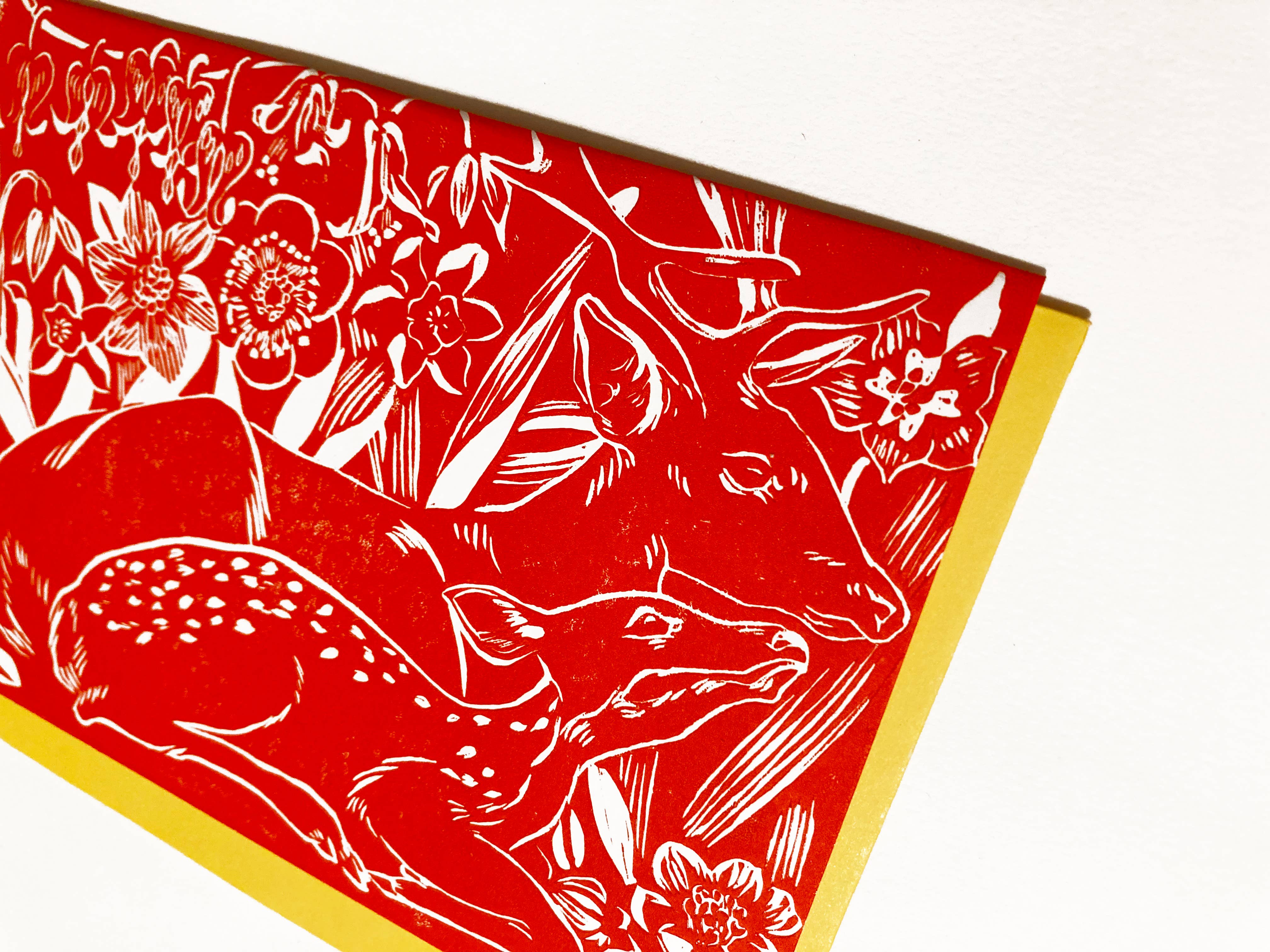 Kathie Studio - Vendita all'ingrosso Biglietti di auguri generici - Biglietto di auguri vuoto stampato a blocchi con cervo con fulvo1