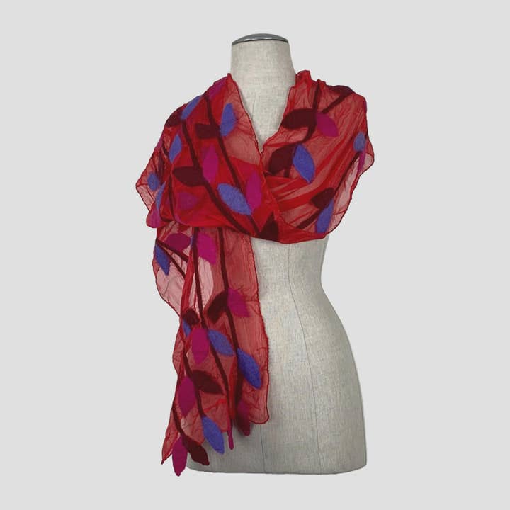 Feltiful - Wholesale Scarf - Women's - Variant Color Leaf Merino Wool Handmade Felt Scarf