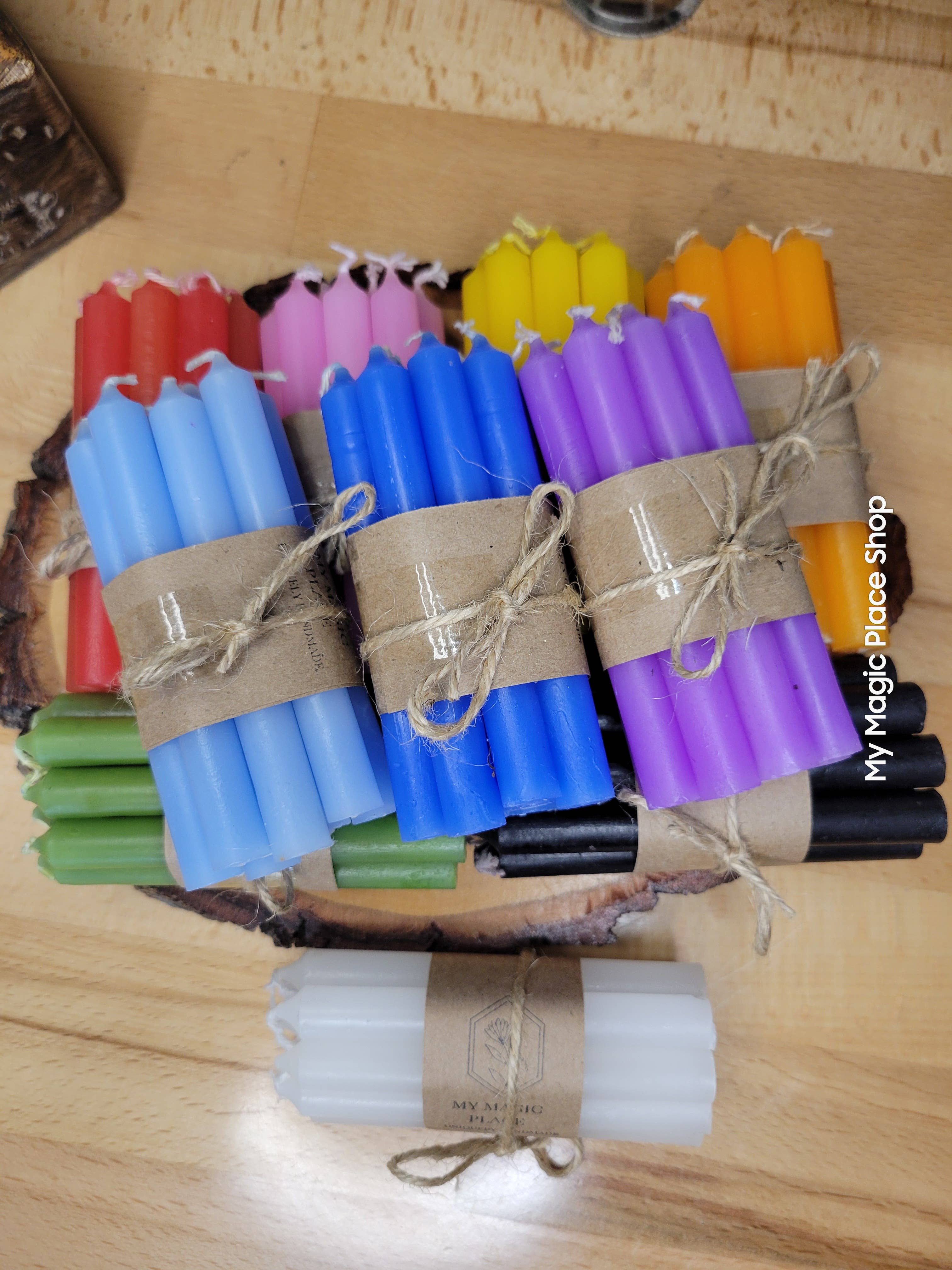 My Magic Place Shop - Vente Bougies/bougeoirs coniques - Lot de 10 bougies magiques colorées, bougie carillon 4 pouces6