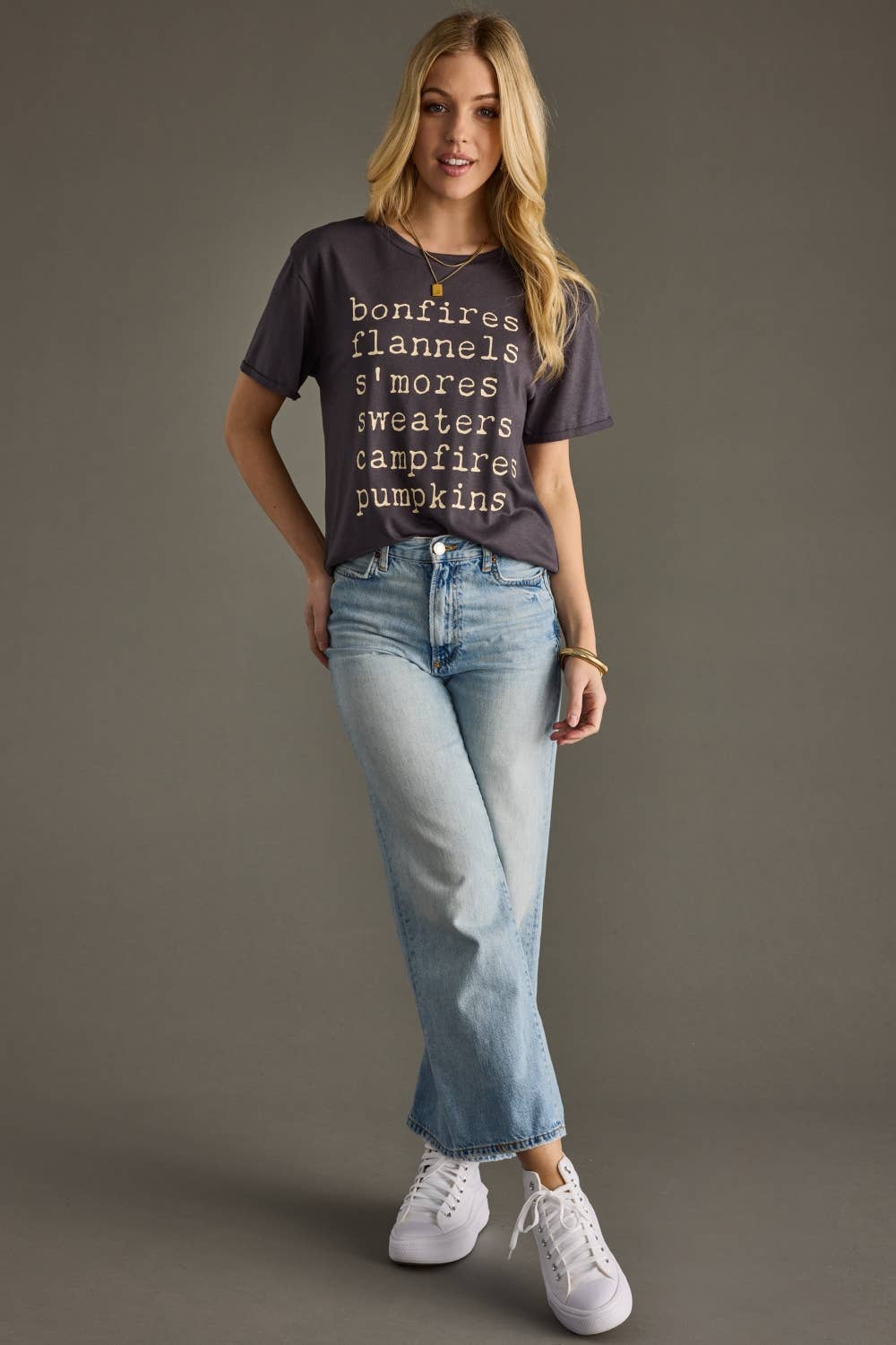 Panache Apparel Co. - Wholesale Screen Printed T-Shirt - Women's - Bonfires, Flannels, S'mores Tee - Charcoal1