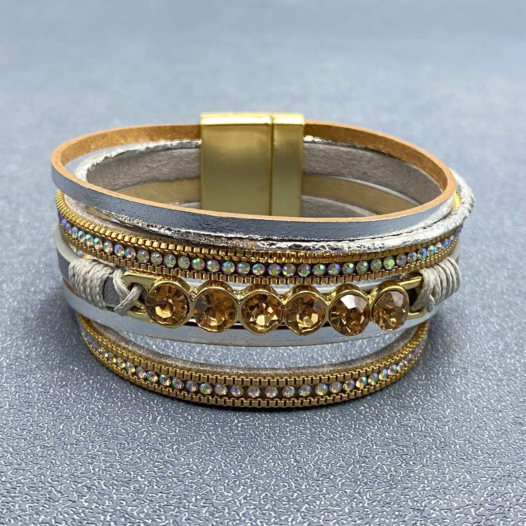 Mio Queena - Wholesale Bangle Bracelet - Sparkling Rhinestones Multi-layer Leather Bracelet - LB6