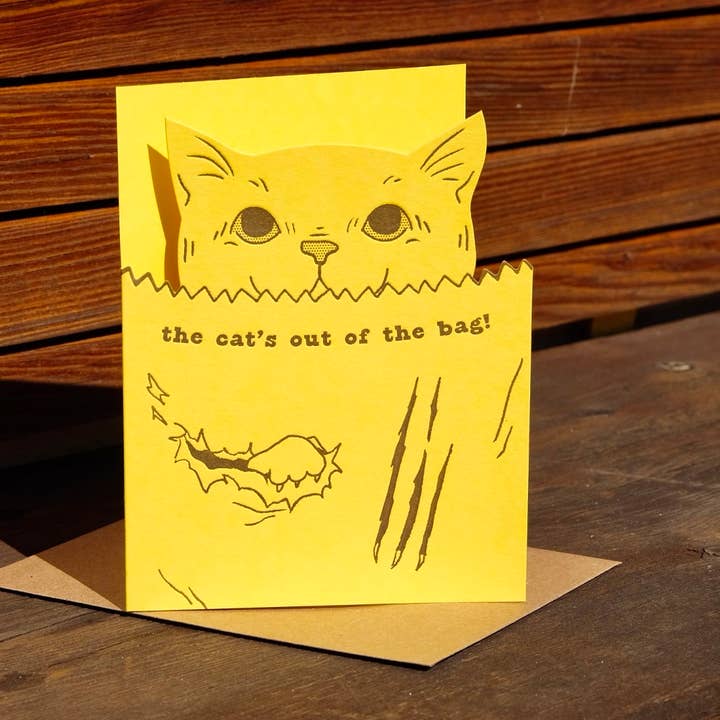 M.C. Pressure - Wholesale Everyday Greeting Card - Cats Out of the Bag Letterpress Greeting Card1