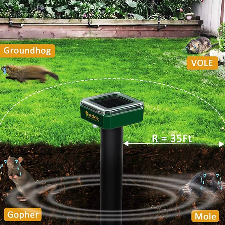 OutdoorSolarOutlet – wholesale Outdoor/lawn light – Redeo 4 Pack Mole Repellent Solar Sonic Groundhog Repeller Gopher Deterrent Vole