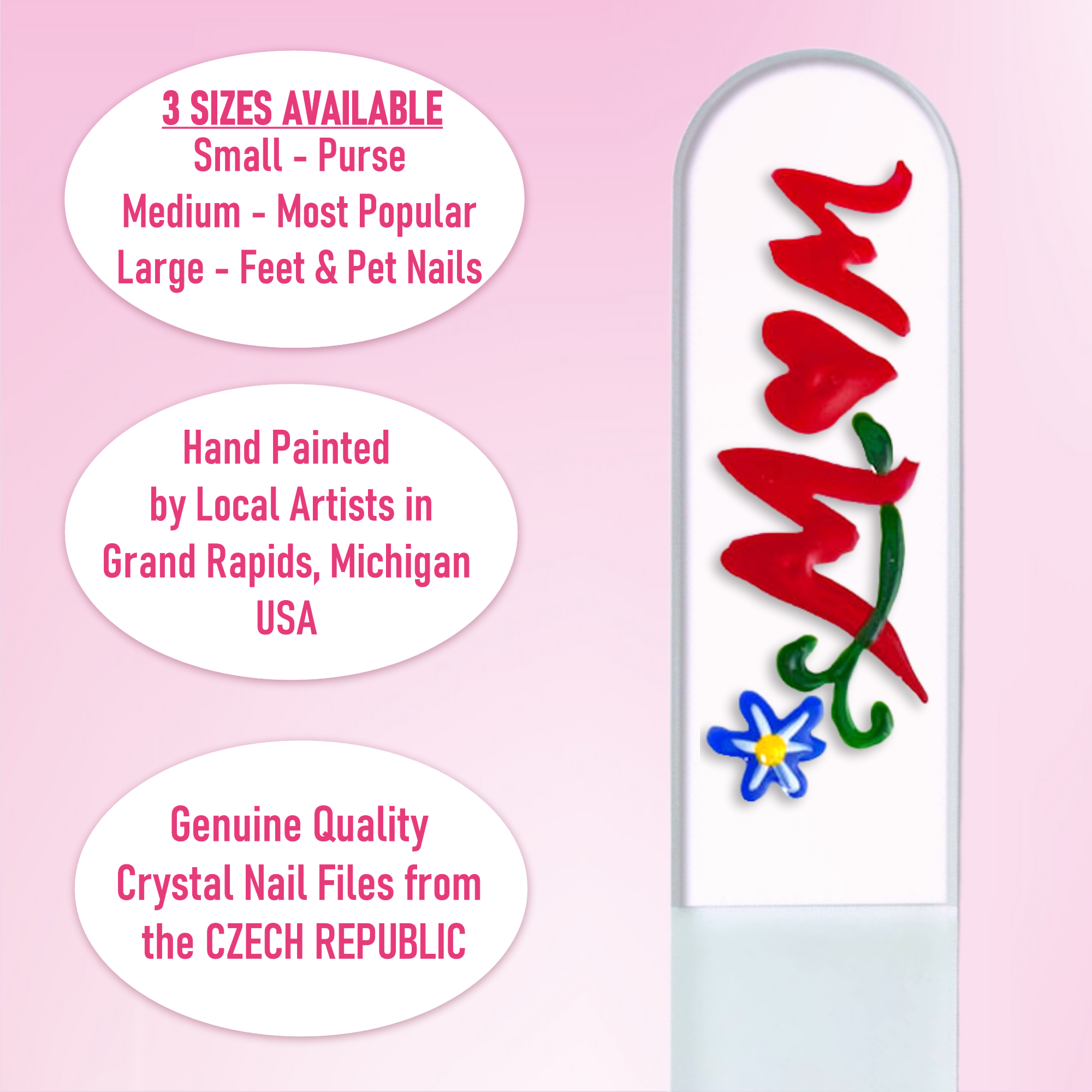Classy Nail Files – wholesale Nagelfil – Mamma Blommor Mors dag Present Handmålad Kristallnagelfil4