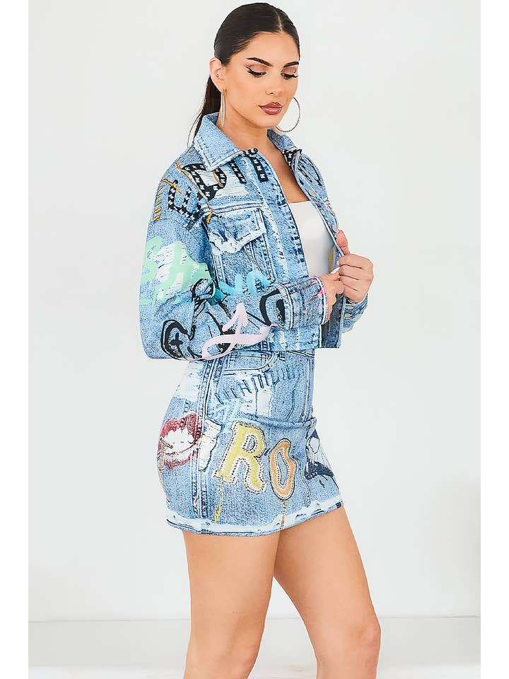 Helles Blau BJ2145_Denim-Effekt-Crop-Jacke ONLY für den Großhandel auf Faire3