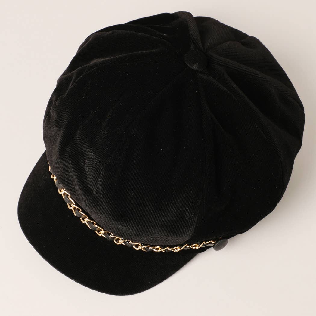 Fashion City - Wholesale Newsboy/Schoolboy Hat - Women's - Stylish Newsboy Cap Cabbie Hat with Leather Chain1