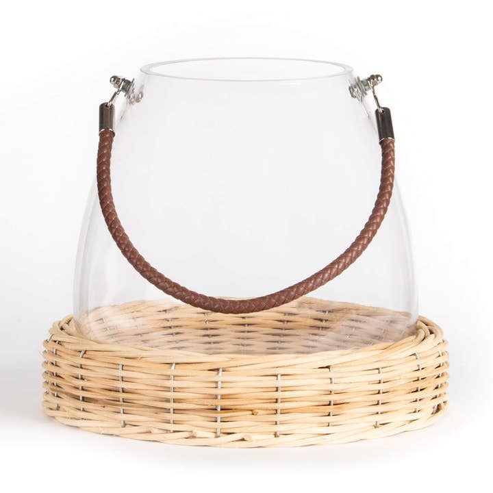 BOCAL EN VERRE SUR BASE EN SAULE AVEC POIGNÉE pour la vente par Bacon Basketware