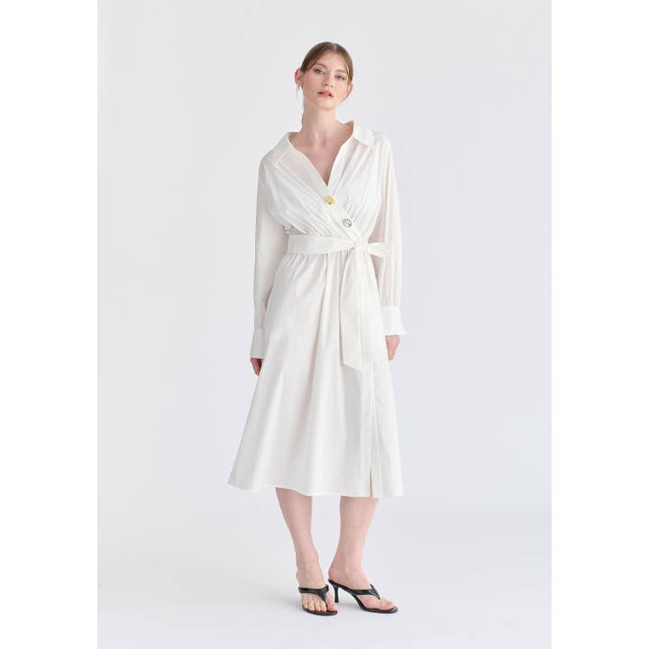 Vestido Camiseiro Midi Envelope com Detalhes de Botões Metálicos por atacado de Paisie