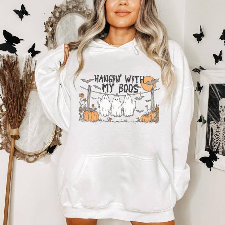 Trendznmore - Modern Graphic Apparel - Wholesale Hoodie - Women's - Hangin with my Boos Cute Halloween Graphic Hoodie