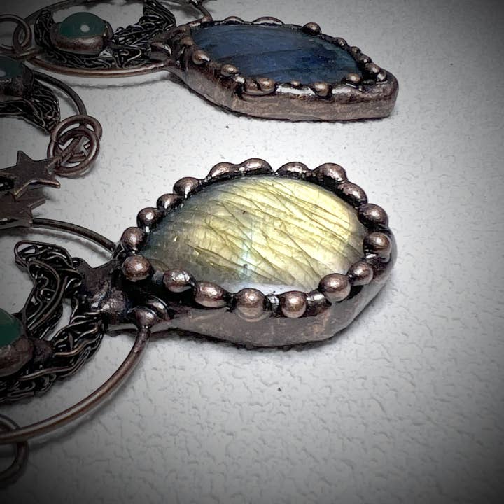 GemMeet - Wholesale Dangle Earrings - Vintage Labradorite Moon Star Chrysoprase Pendant2