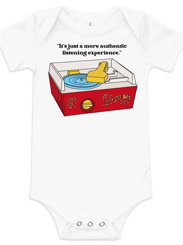 Toy Record Player "Listening Experience" Graphic Onesie for wholesale by Houston Toy Museum