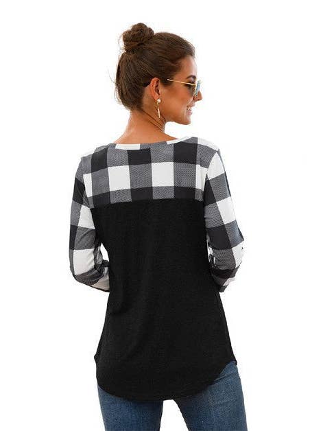 Supreme Fashion - Wholesale Tunic - Women's - Plaid Long Sleeve Shirt Pocket Patchwork Shirt