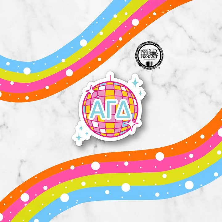 Disco Ball Greek Letters Custom Sorority Vinyl Sticker for wholesale by Cara Mak Design