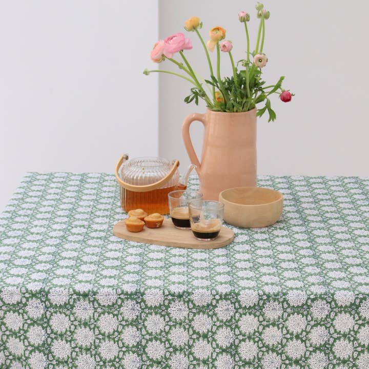 Rozablue - Wholesale Tablecloth - Handblockprinted tablecloth square Breezy green 150x150 cm