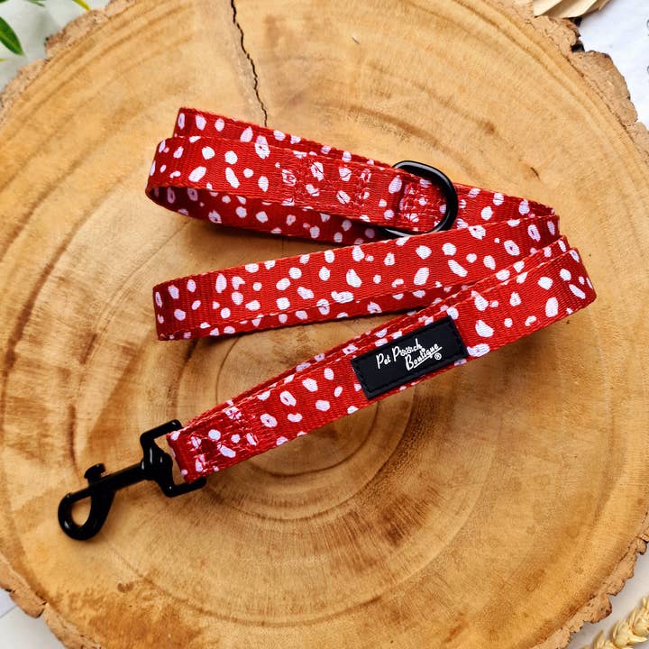 Poppy Toadstool Polkas Dog Lead - Reversible (red) for wholesale by Pet Pooch Boutique