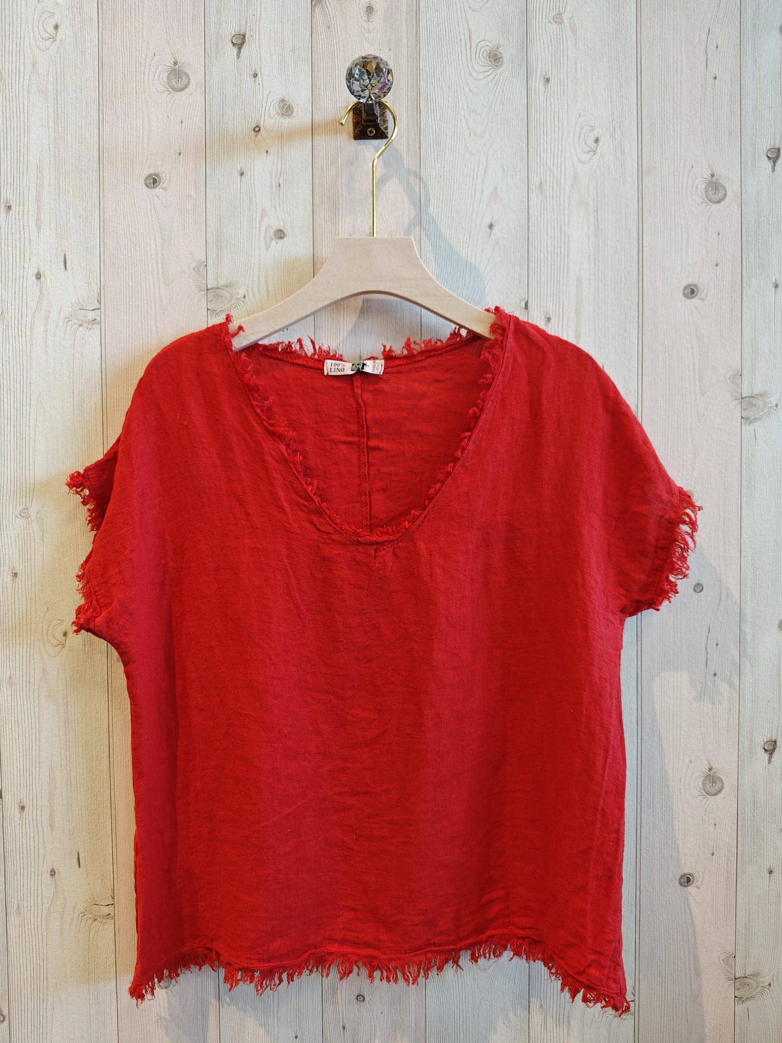 Linen & More – Blusa - Mulher por atacado – Blusa com Franjas 100% Linho REF 119989