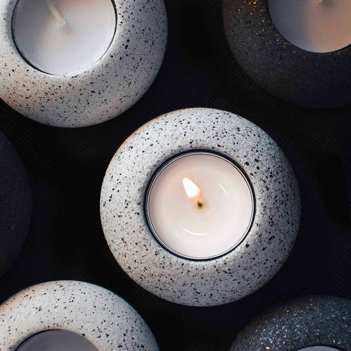 Dome tea light candle holder with tea light for wholesale by Studio Terra UK