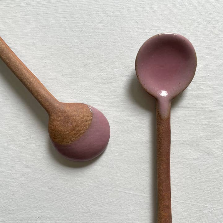 fort & field - Wholesale Kitchen Spoon - Colored small handmade Japanese pottery spoon - pink grey
