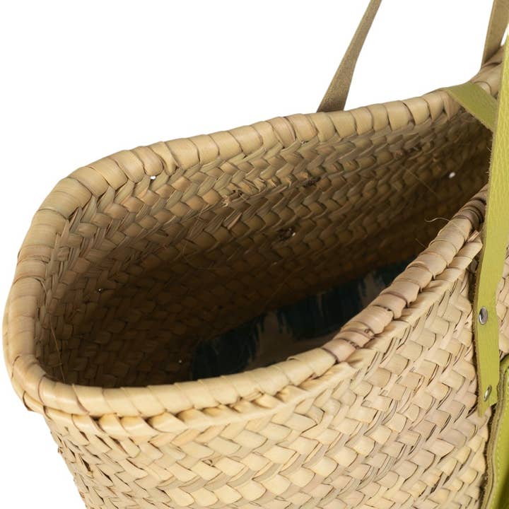 Kbas - Vente Sac de plage - PANIER EN PALME NATURELLE ET CUIR, COULEUR VERTE