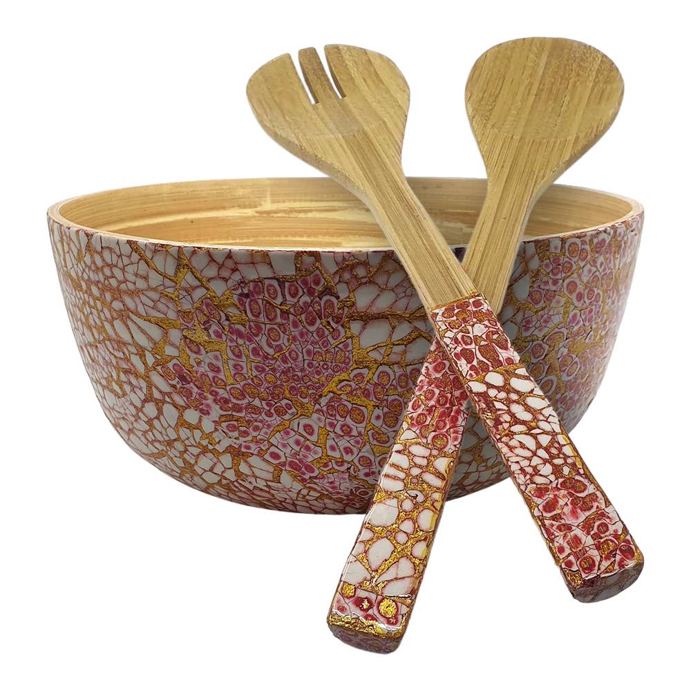 VIE - Wholesale Serve Bowl - Bamboo Salad Bowl, 23x10cm, with Matching Salad Servers24