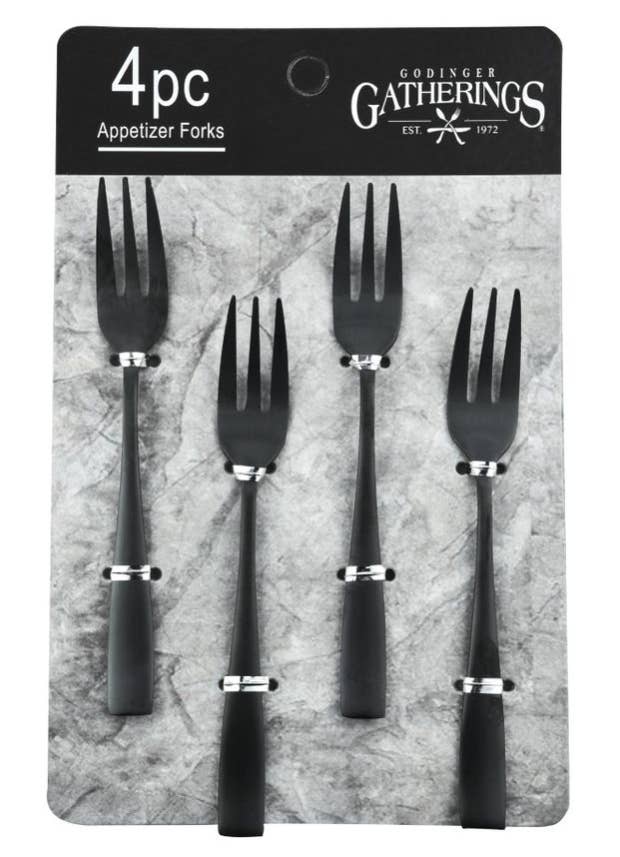 Godinger - Wholesale Flatware Set - Classic Matte Black PVD Appetizer Forks, Set of 4
